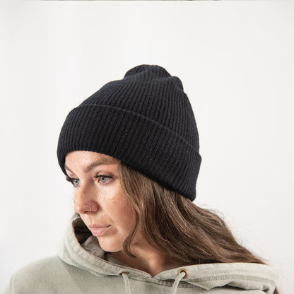 Black Cashmere Merino Wool Beanie