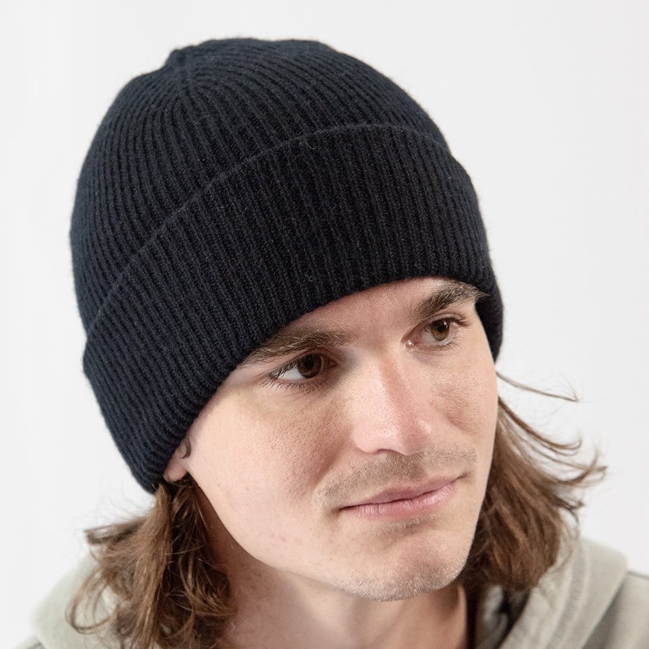 Black Cashmere Merino Wool Beanie